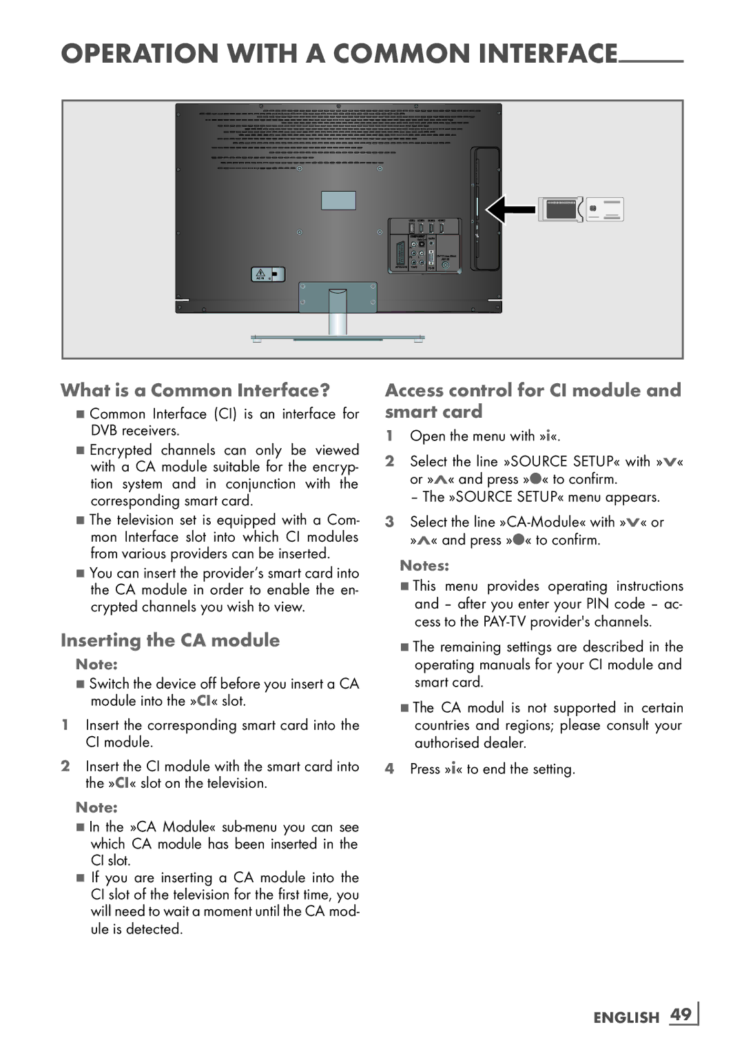 Grundig 32 VLE 7131 BF What is a Common Interface?, Inserting the CA module, Access control for CI module and smart card 