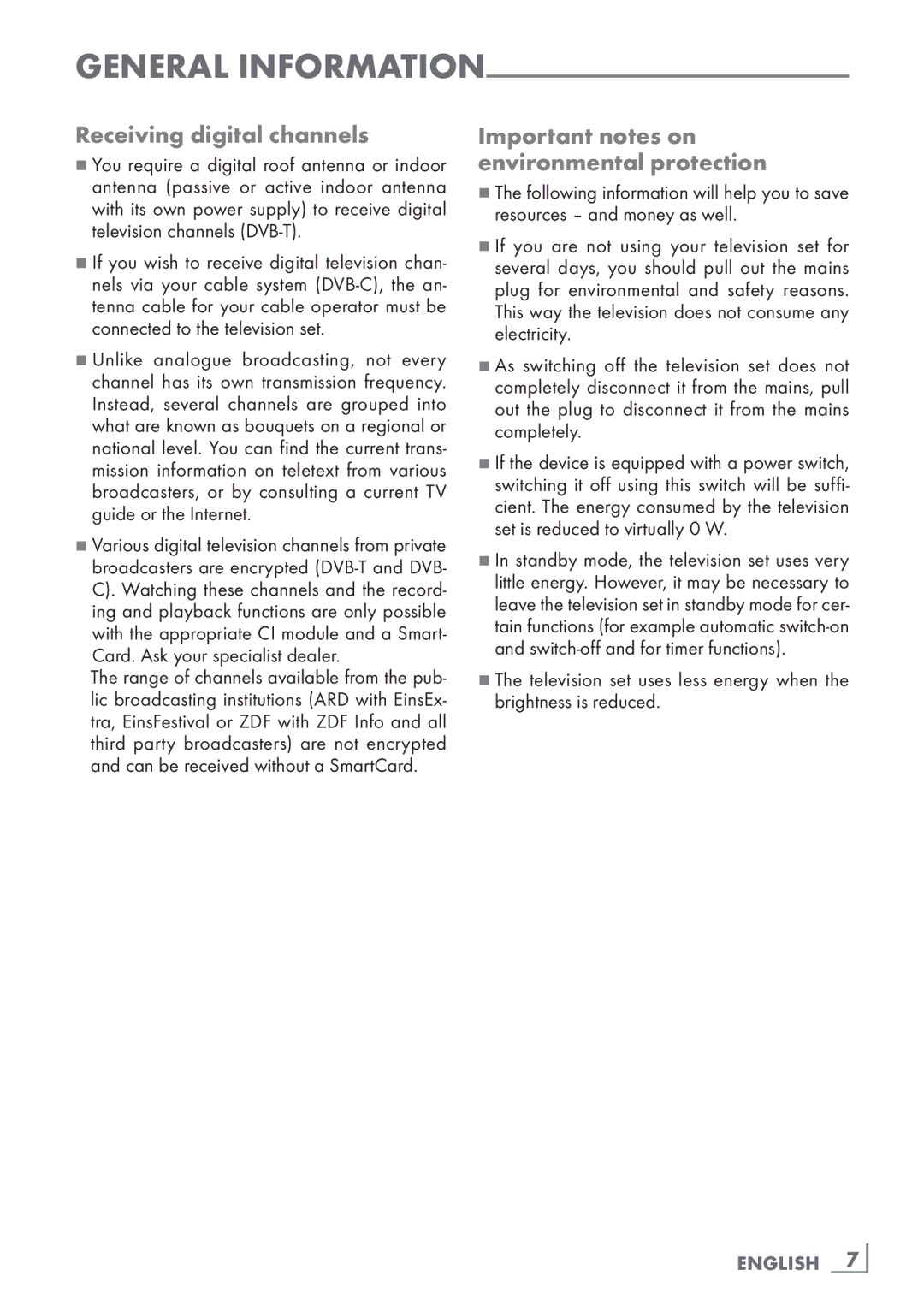 Grundig 32 VLE 7131 BF manual Receiving digital channels, Important notes on environmental protection 