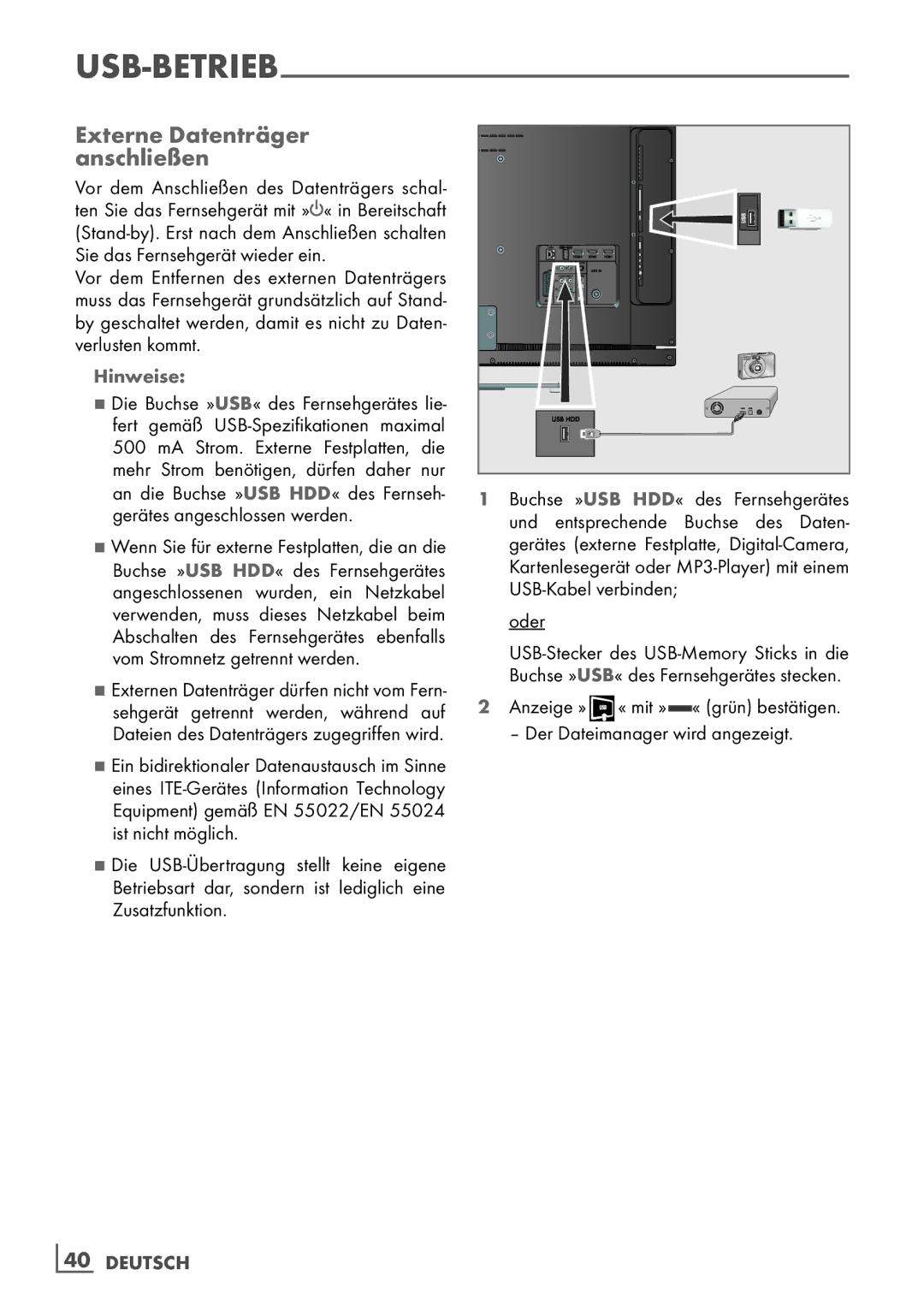 Grundig 32 VLE 7140 C manual Externe Datenträger anschließen, Anzeige » 