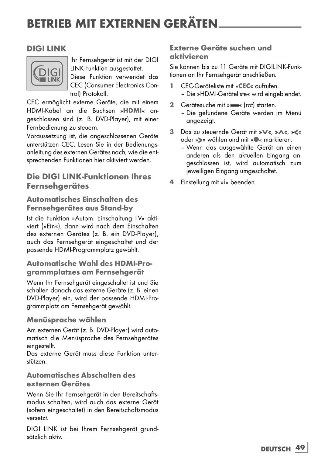 Grundig 32 VLE 7140 C manual Die Digi LINK-Funktionen Ihres Fernsehgerätes, Menüsprache wählen 