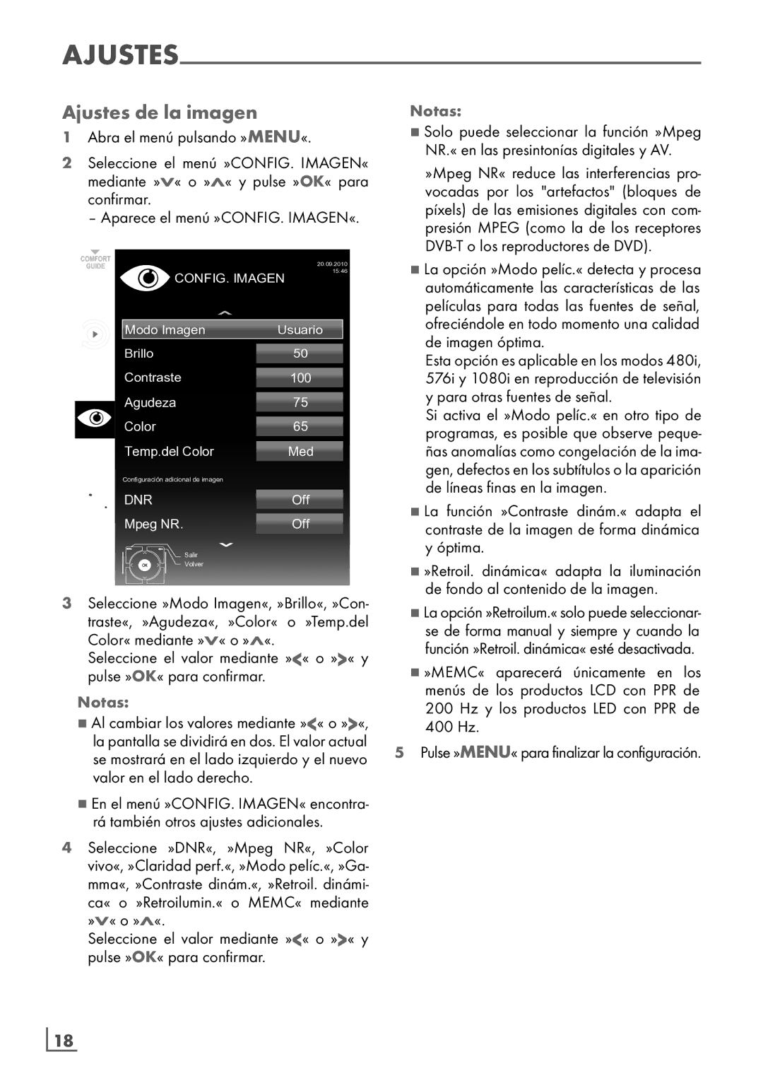 Grundig 32 VLE 7229 BF manual Ajustes de la imagen, ­18 Español 