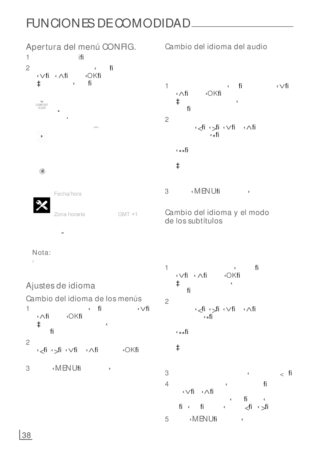 Grundig 32 VLE 7229 BF manual Apertura del menú Config, Ajustes de idioma 