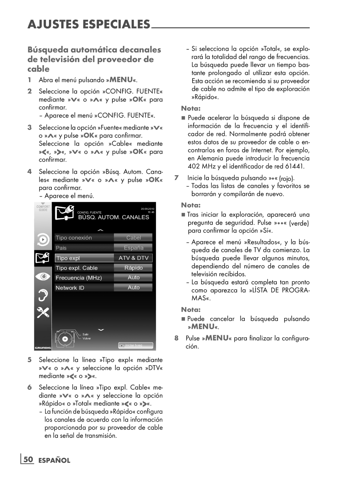 Grundig 32 VLE 7229 BF manual Inicie la búsqueda pulsando »« rojo, ­50 Español 