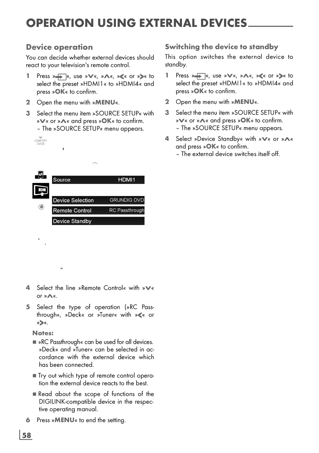 Grundig 32 VLE 8130 BL manual Device operation, Switching the device to standby, ­58 English 