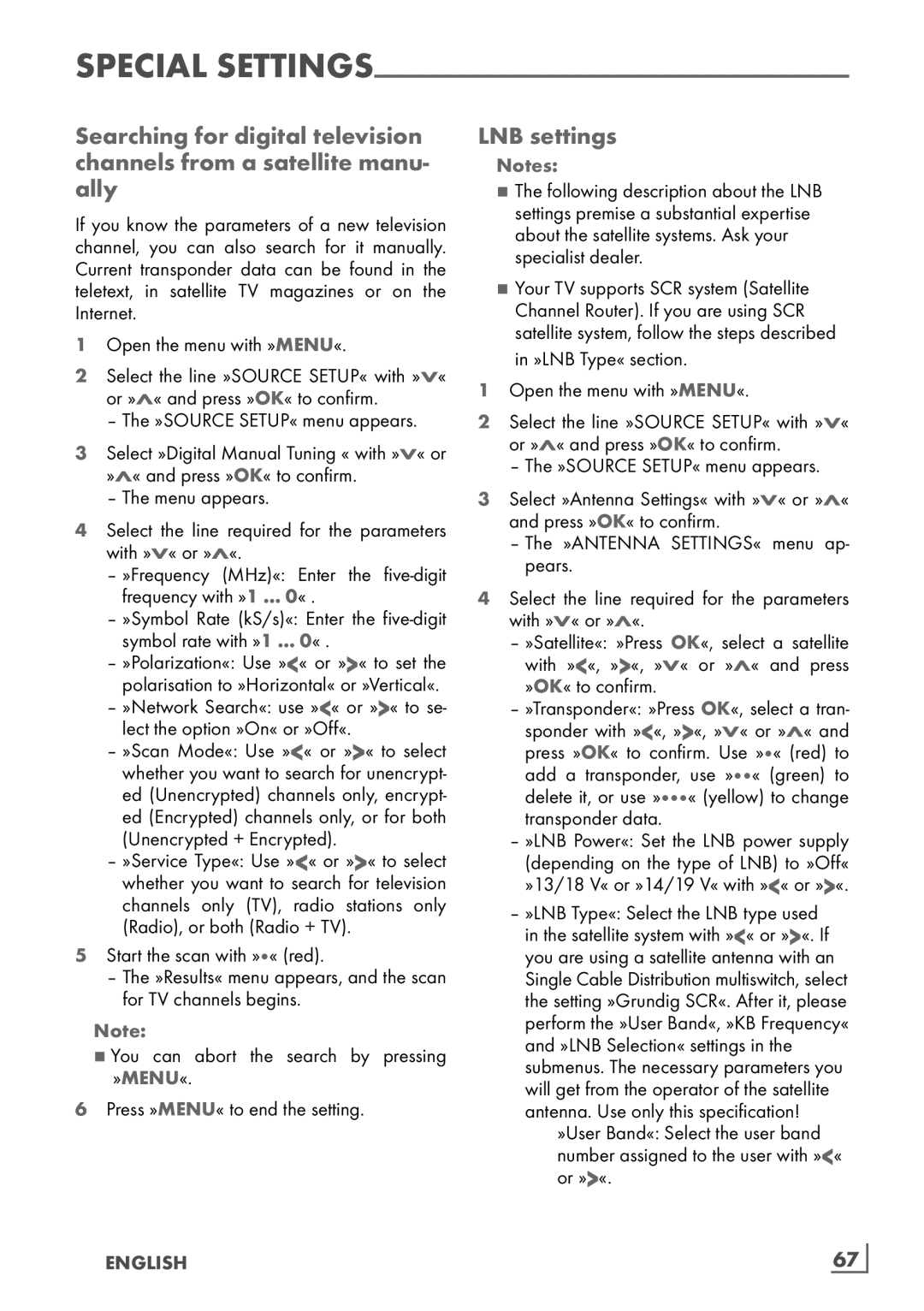 Grundig 32 VLE 8130 BL manual LNB settings, English ­67 