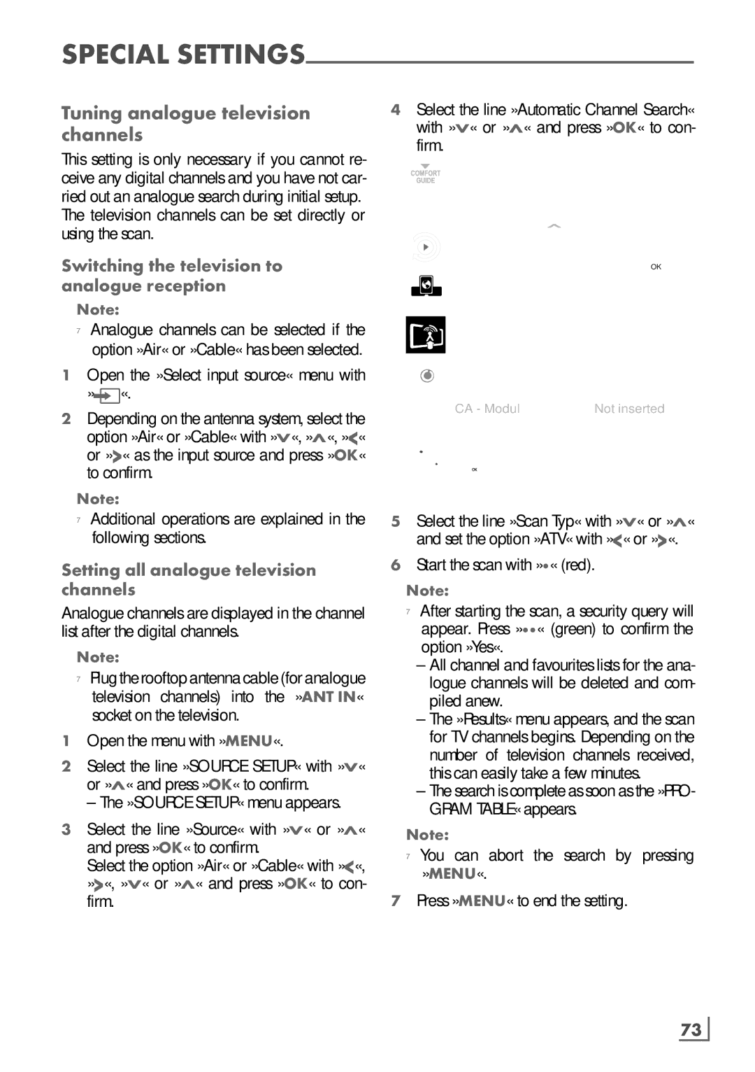 Grundig 32 VLE 8130 BL Tuning analogue television channels­, Switching the television to ­analogue reception, English ­73 