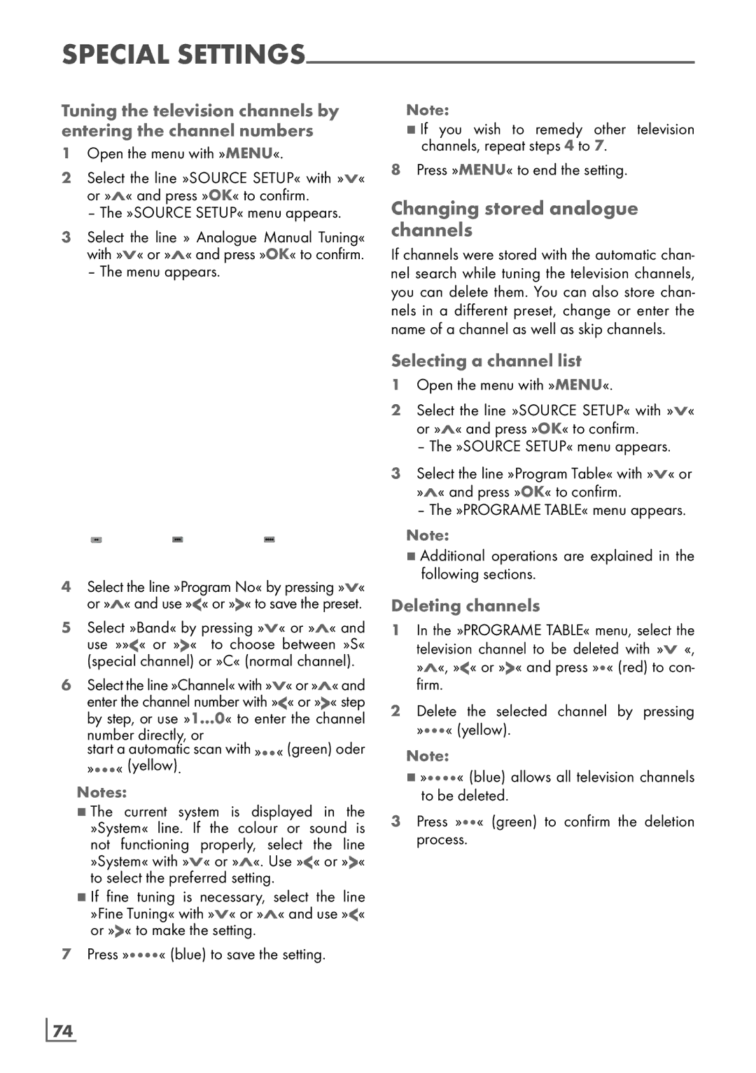 Grundig 32 VLE 8130 BL Changing stored analogue channels­, Selecting a channel list, To select the preferred setting­ 