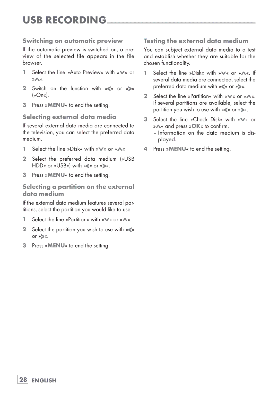 Grundig 32VLC9140S manual Switching on automatic preview, Selecting external data media, Testing the external data medium 