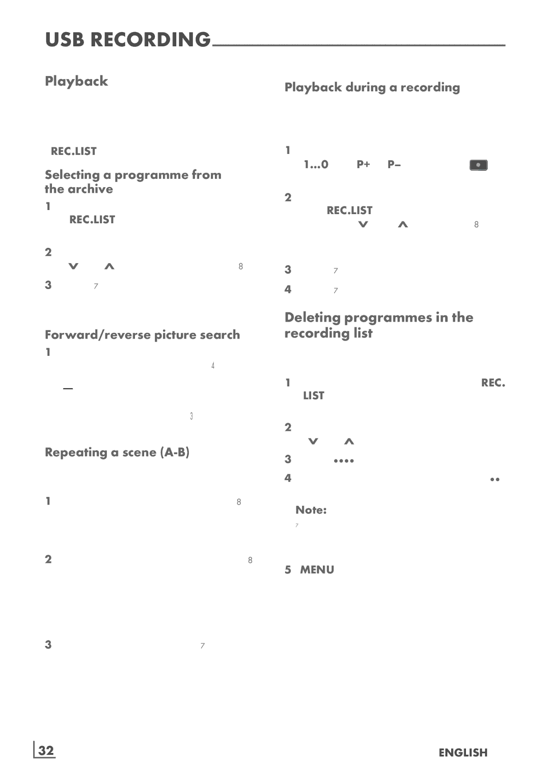 Grundig 32VLC9140S manual Playback, Deleting programmes in the recording list 