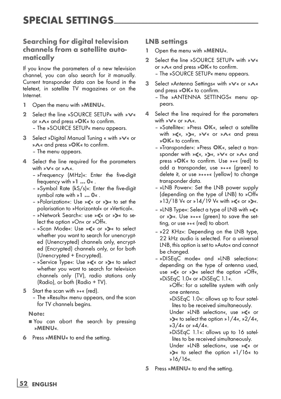 Grundig 32VLC9140S manual LNB settings, ­52 English, Be changed 