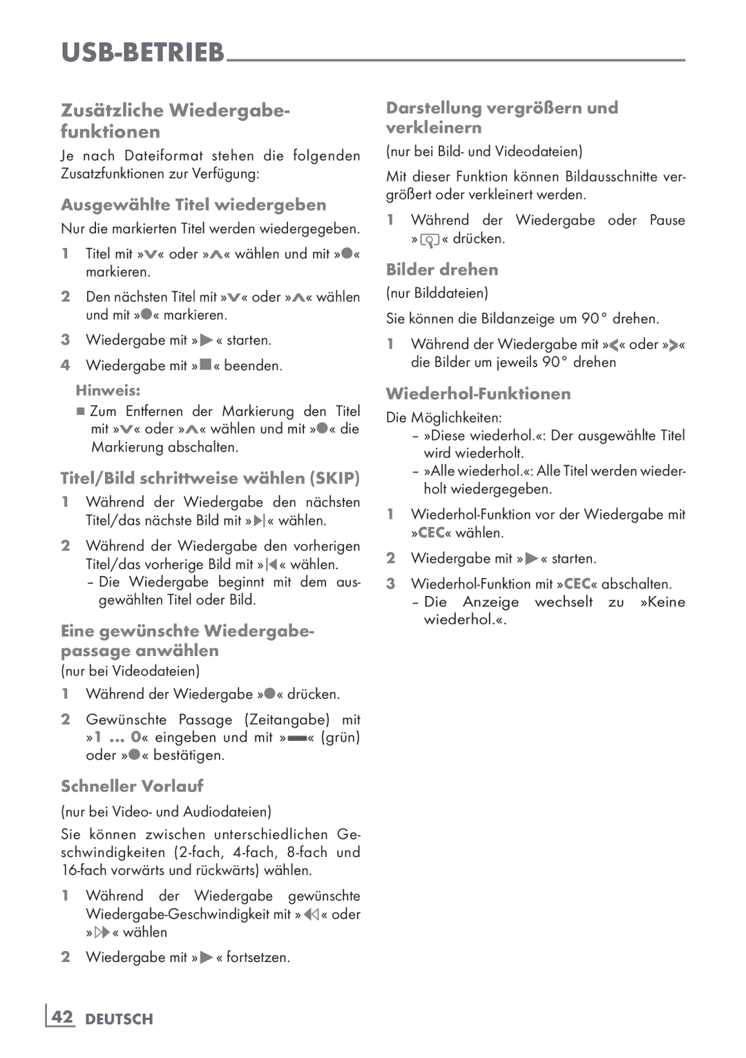 Grundig 37 VCL 2015 TE manual Zusätzliche Wiedergabe- funktionen 