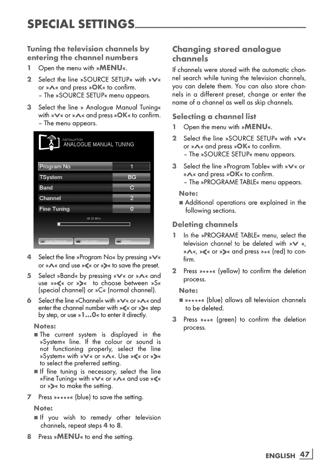 Grundig 37 VLC 6110 C manual Changing stored analogue channels­, Selecting a channel list, To select the preferred setting­ 