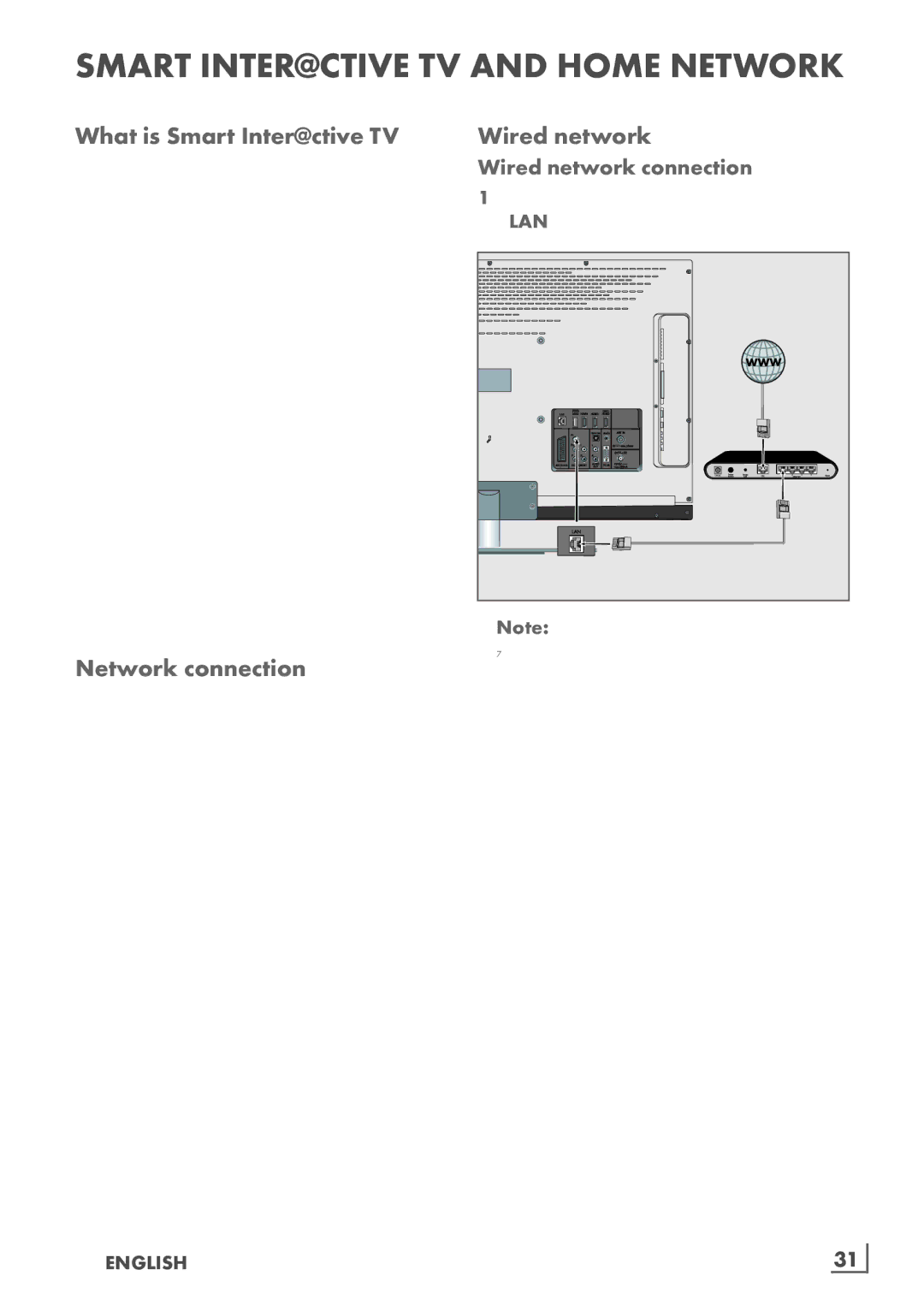 Grundig 40 CLE 8160 BL manual What is Smart Inter@ctive TV, Network connection, Wired network connection, English ­31 