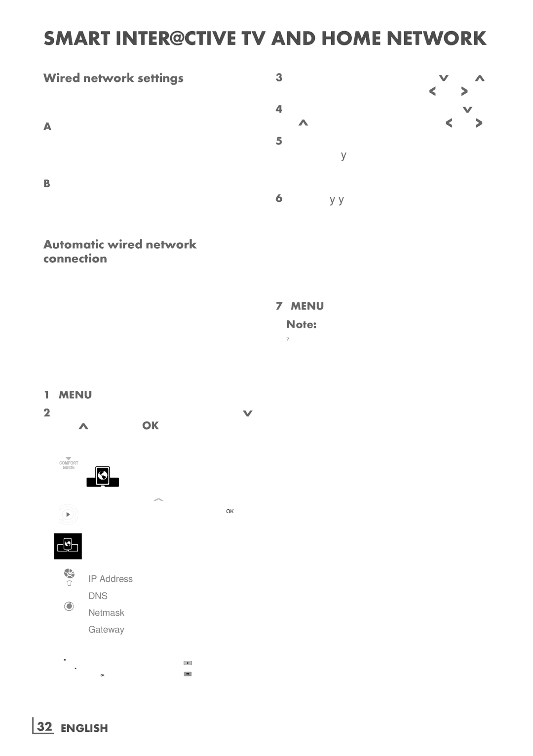 Grundig 40 CLE 8160 BL manual Wired network settings, Automatic wired network ­ connection, Manual wired network connection 