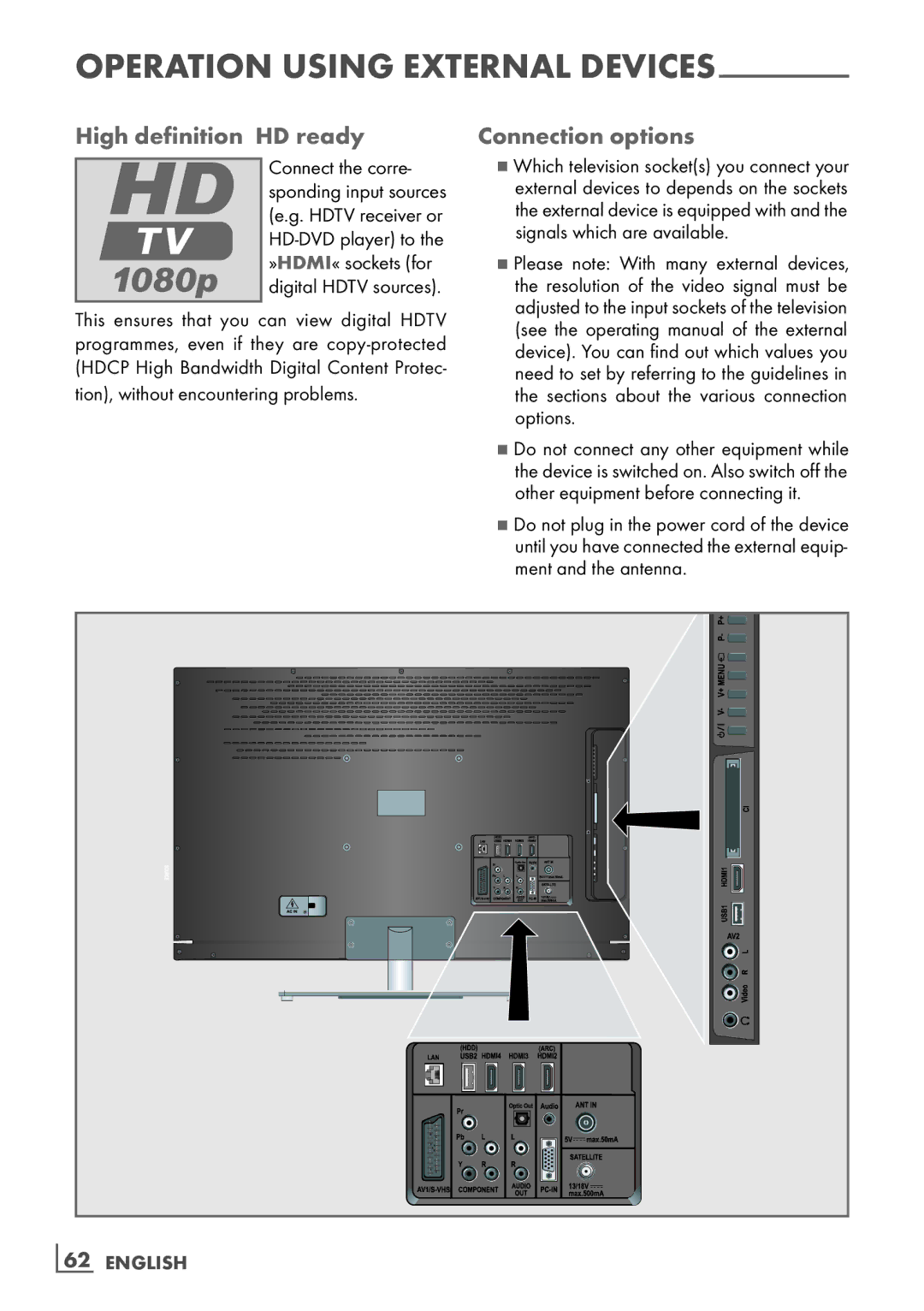 Grundig 40 CLE 8160 BL manual High definition ­HD ready Connection options 