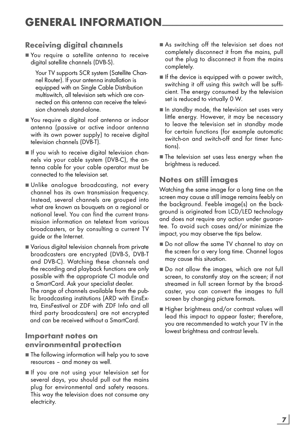 Grundig 40 CLE 8160 BL manual Receiving digital channels, Important notes on environmental protection, English ­7 