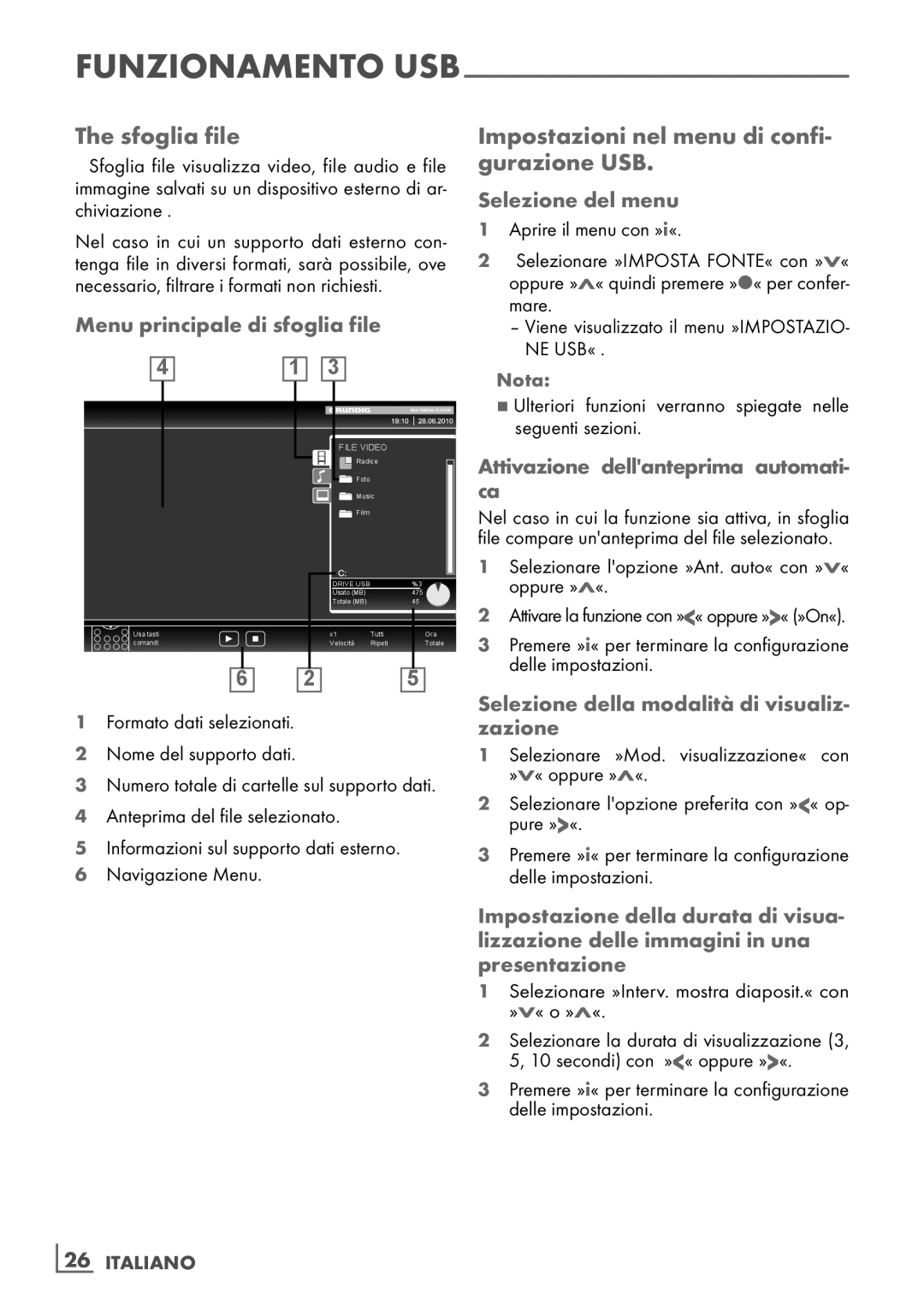 Grundig 40 VLE 4130 BF, 32 VLE 4130 BF manual Sfoglia file, Impostazioni nel menu di confi- gurazione USB 