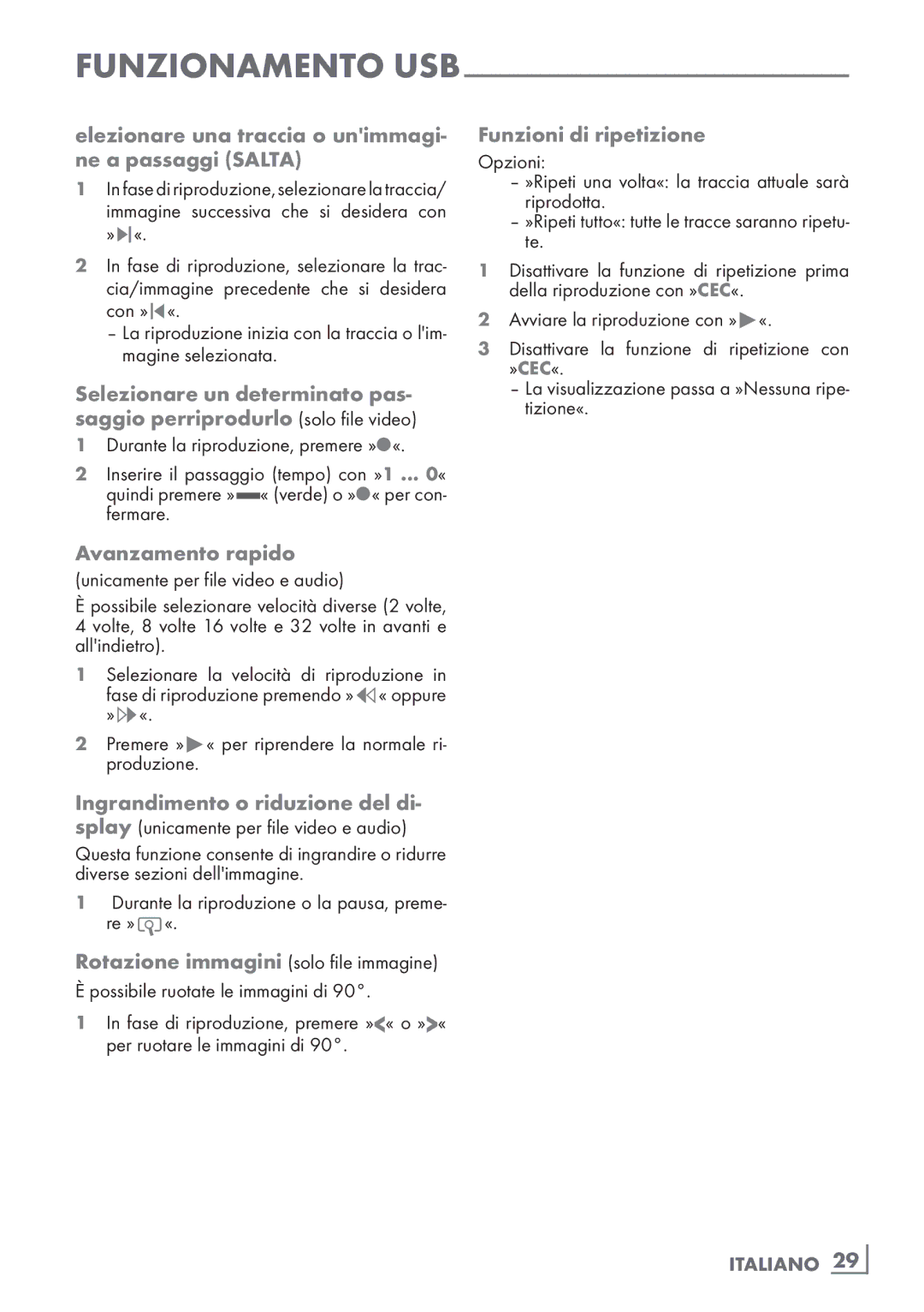 Grundig 32 VLE 4130 BF Elezionare una traccia o unimmagi- ne a passaggi Salta, Avanzamento rapido, Funzioni di ripetizione 