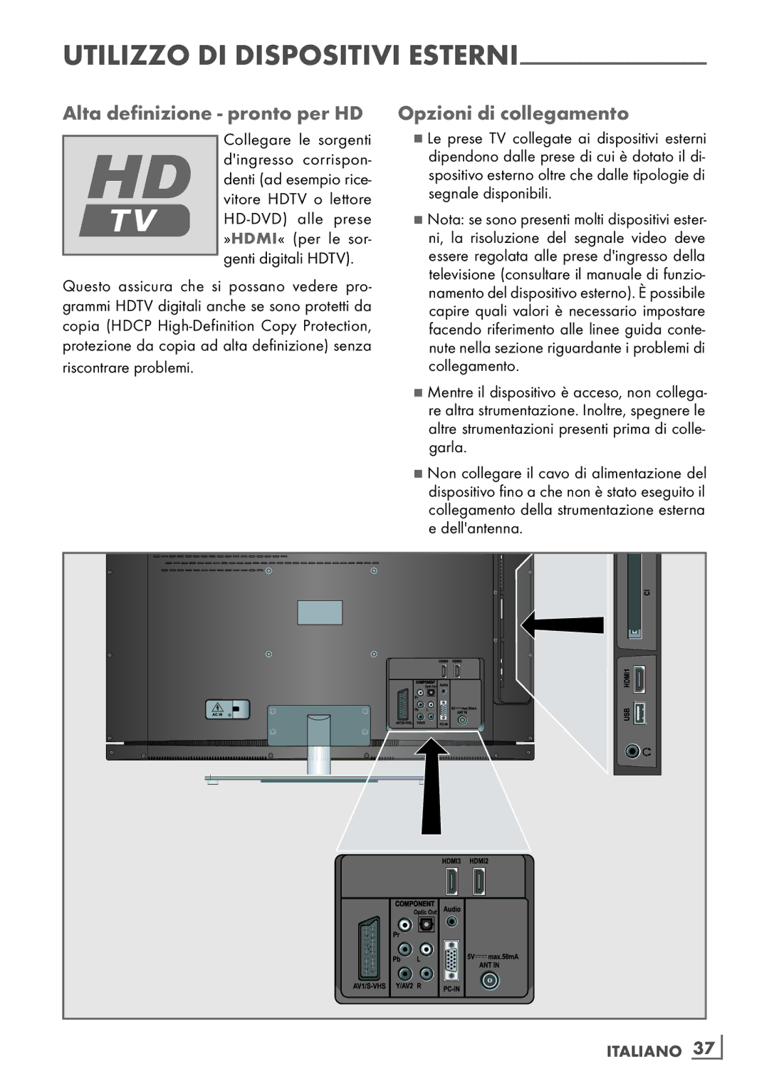 Grundig 32 VLE 4130 BF, 40 VLE 4130 BF manual Alta definizione pronto per HD, Opzioni di collegamento 