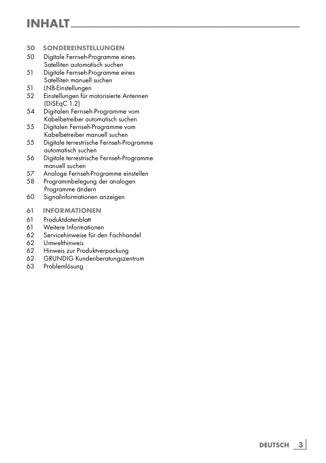 Grundig 40 VLE 555 BG manual Sondereinstellungen, Analoge Fernseh-Programme einstellen, Signalinformationen anzeigen 