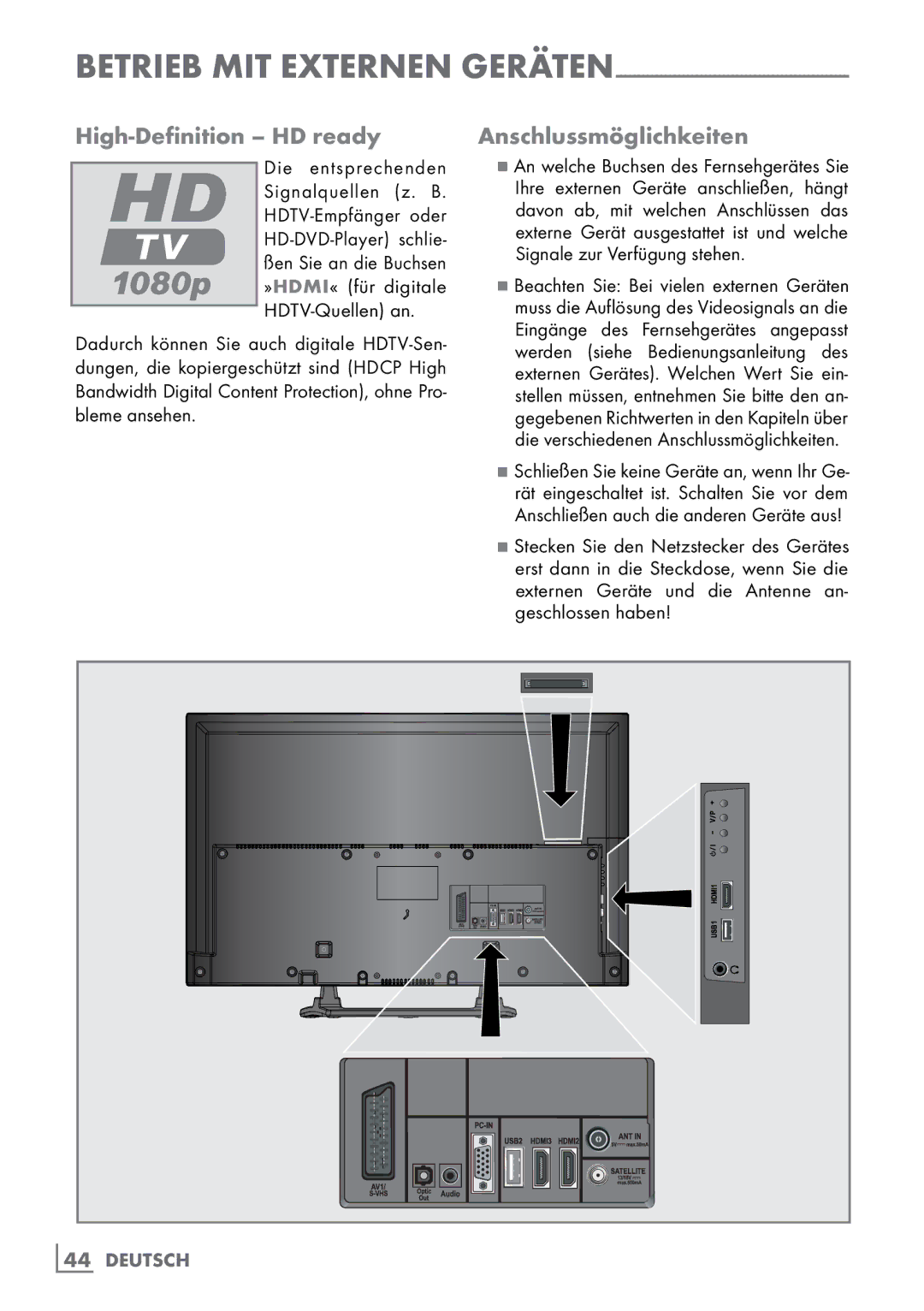 Grundig 40 VLE 555 BG manual High-Definition HD ready Anschlussmöglichkeiten, »HDMI« für digitale HDTV-Quellen an 