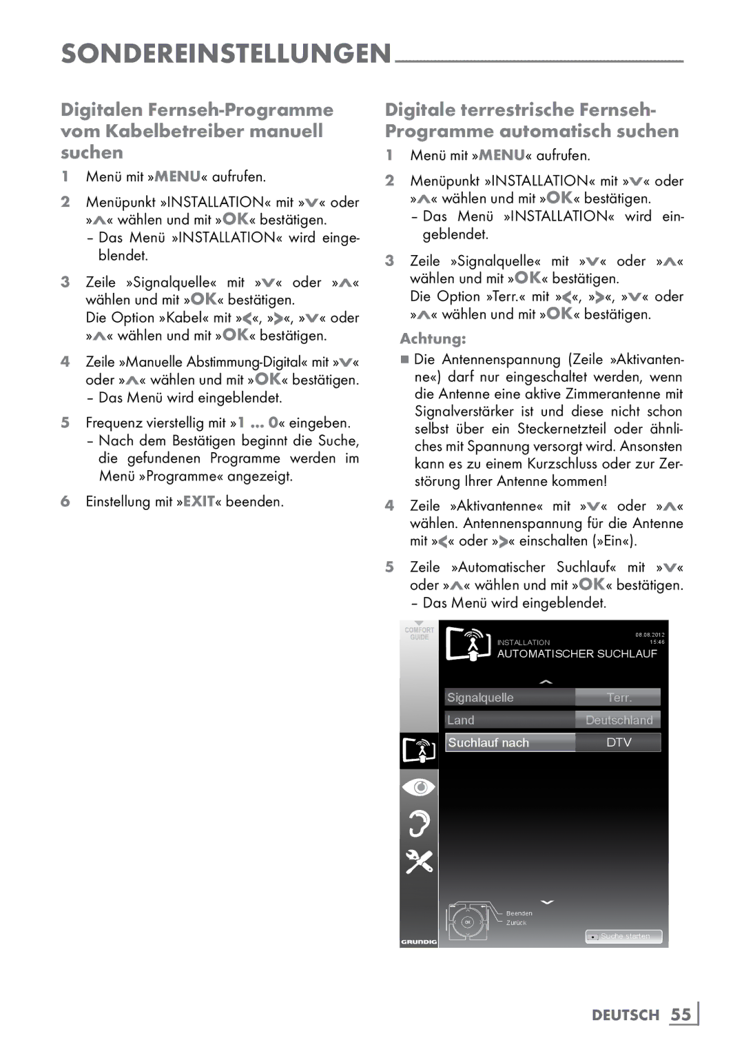 Grundig 40 VLE 555 BG manual Digitale terrestrische Fernseh- Programme automatisch suchen 