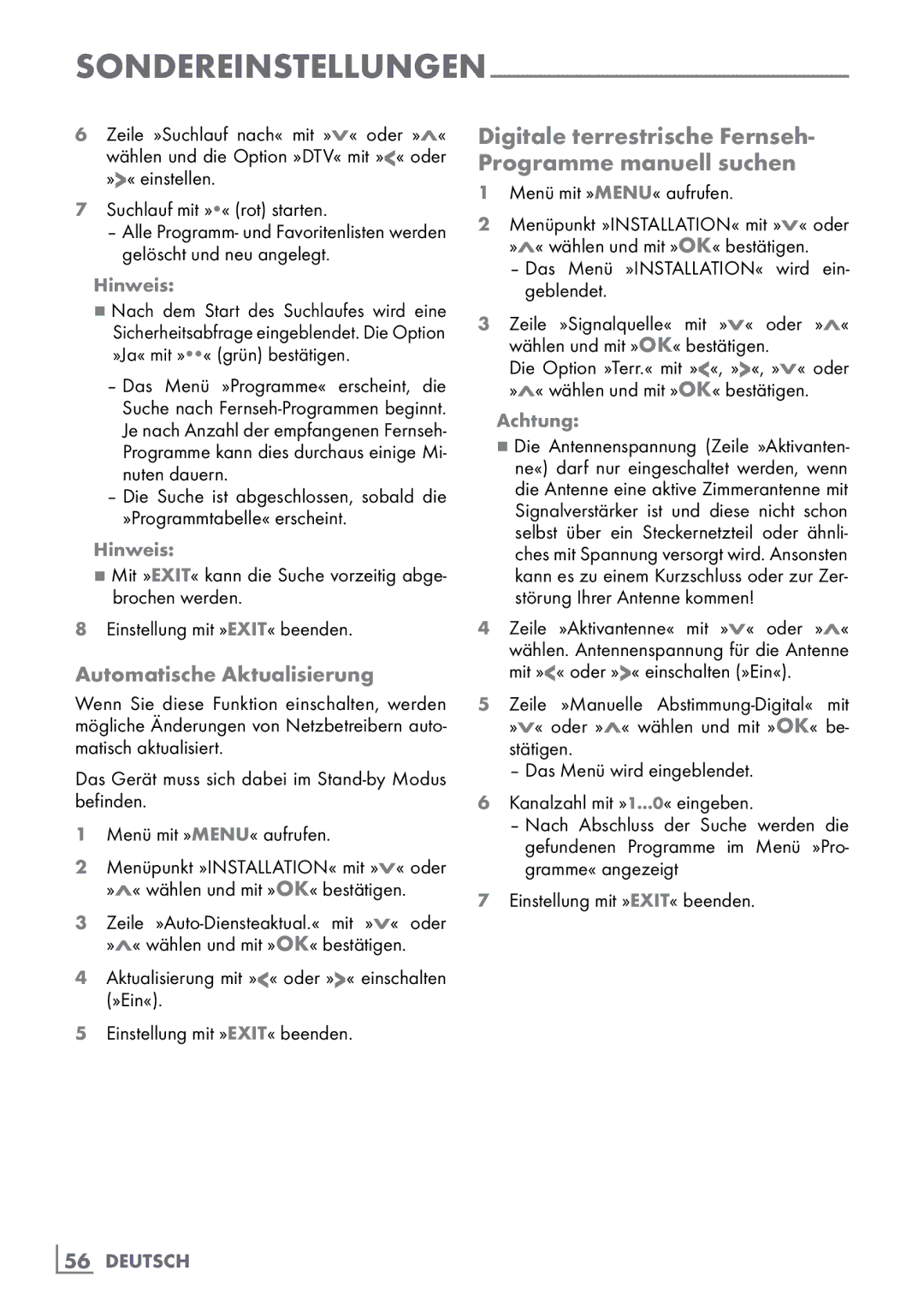 Grundig 40 VLE 555 BG manual Digitale terrestrische Fernseh- Programme manuell suchen, Automatische Aktualisierung 