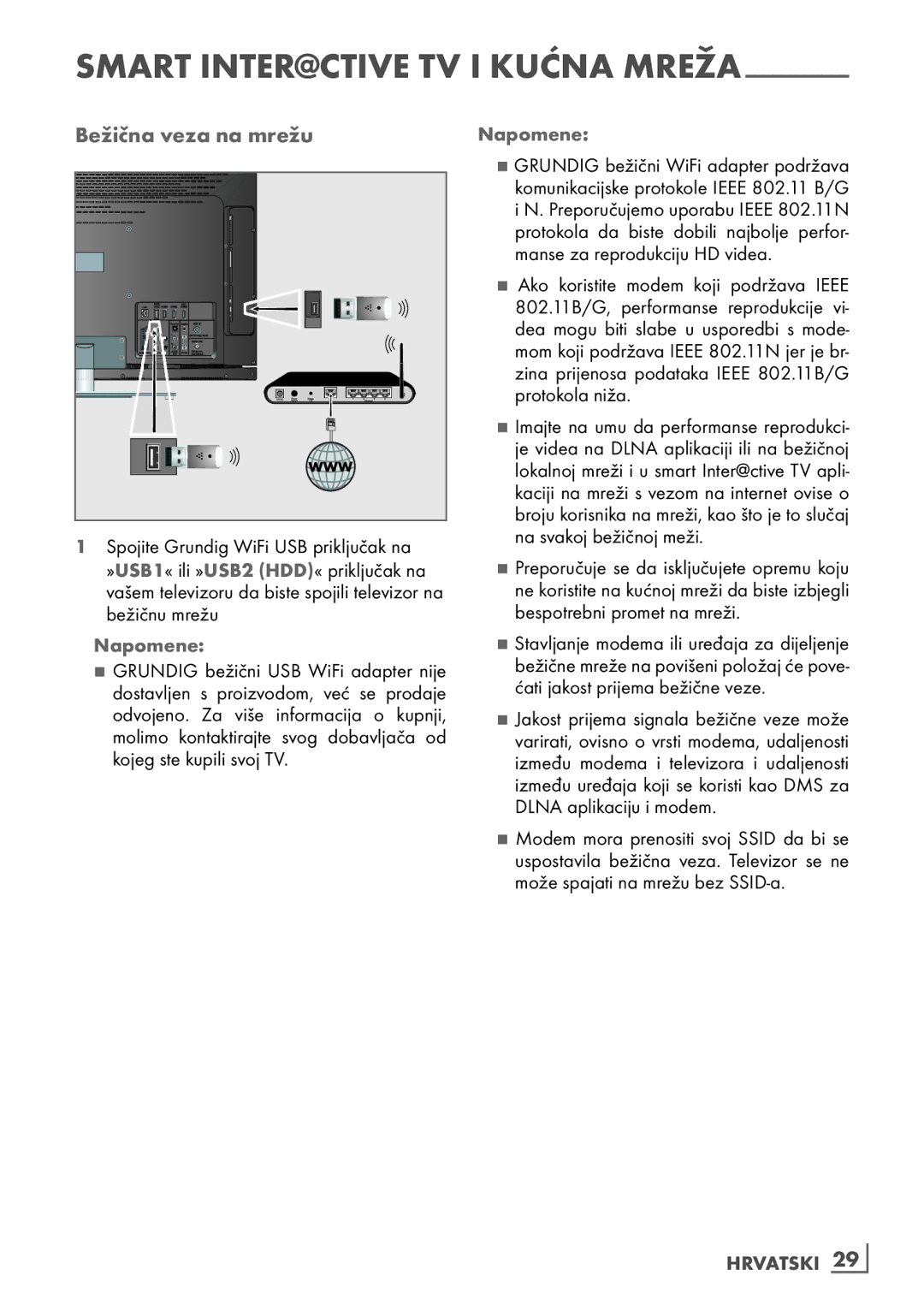 Grundig 40 vle 630 bh manual ­Bežična­veza­na­mrežuNapomene, Hrvatski ­29 