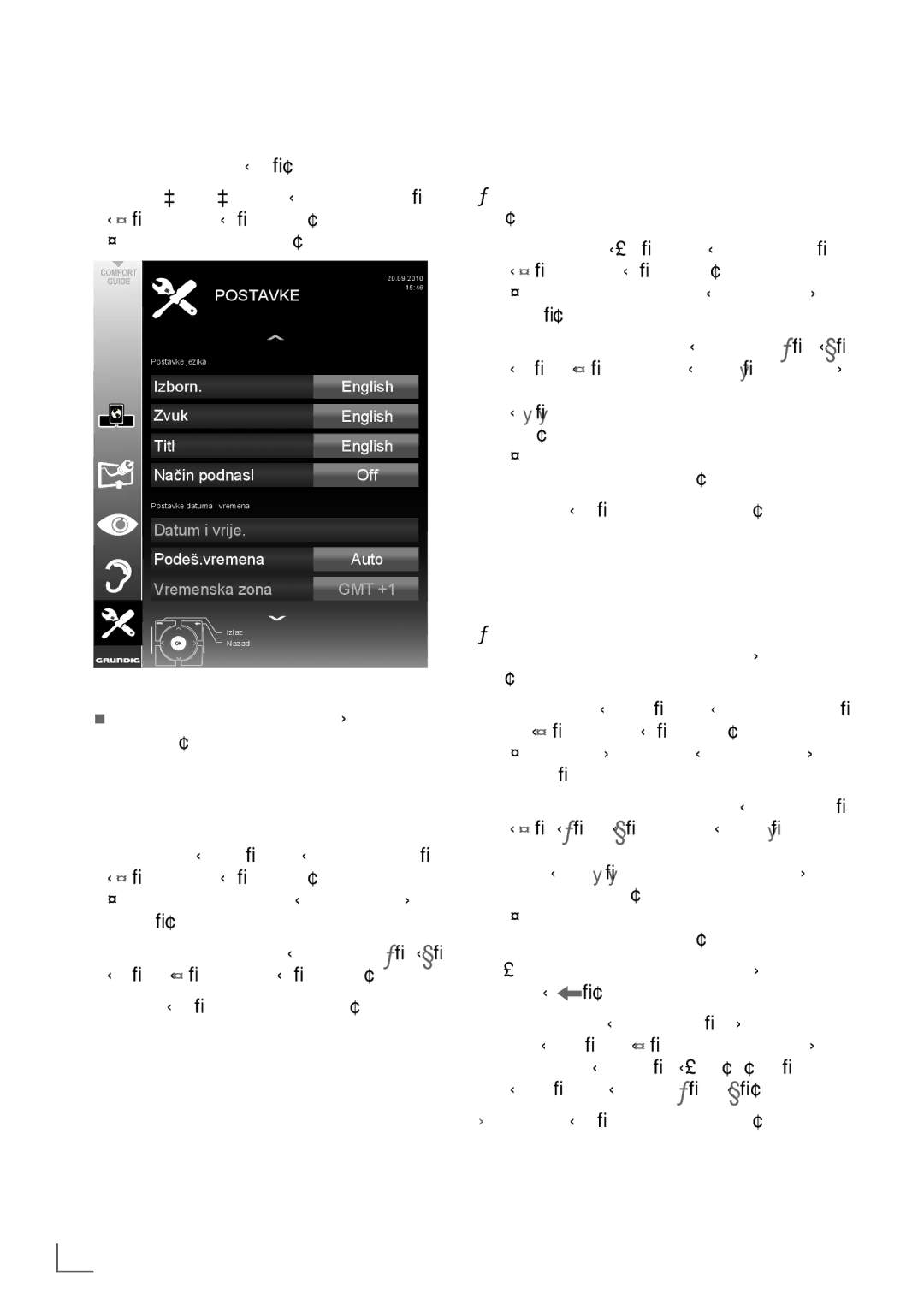 Grundig 40 vle 630 bh manual Otvaranje­izbornika­PoSTAVKe, Postavke­jezika 