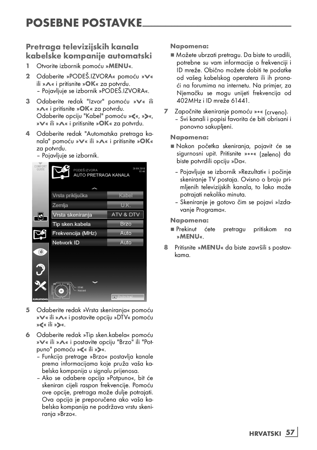 Grundig 40 vle 630 bh manual PoSeBNe­PoSTAVKe­, Hrvatski ­57 