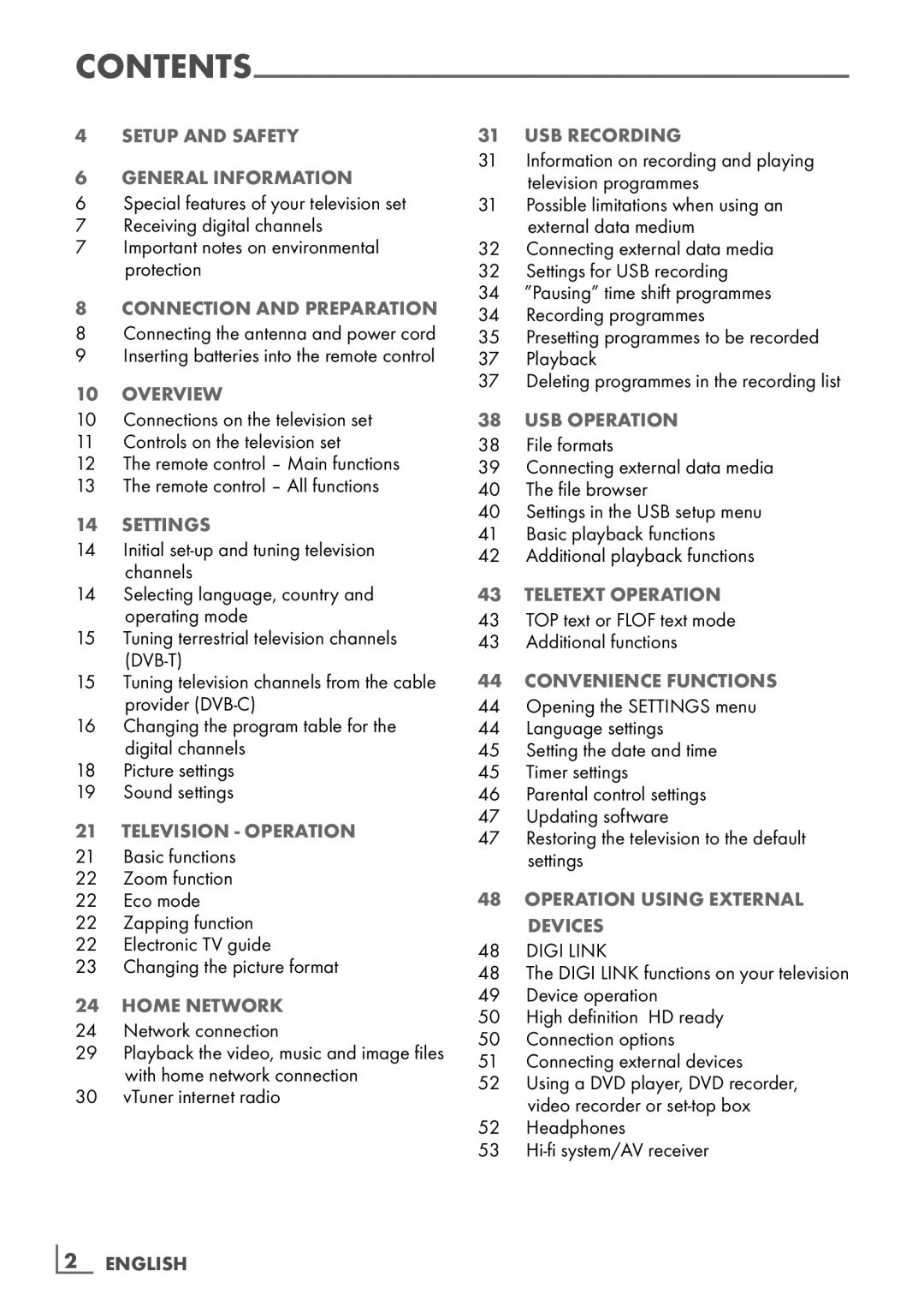 Grundig 40 VLE 7130 BF manual Setup and Safety General information, Connection and preparation, Overview, Settings 