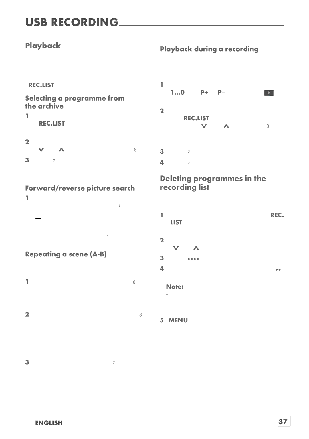 Grundig 32 VLE 7130 BF, 40 VLE 7130 BF manual Playback, Deleting programmes in the recording list 