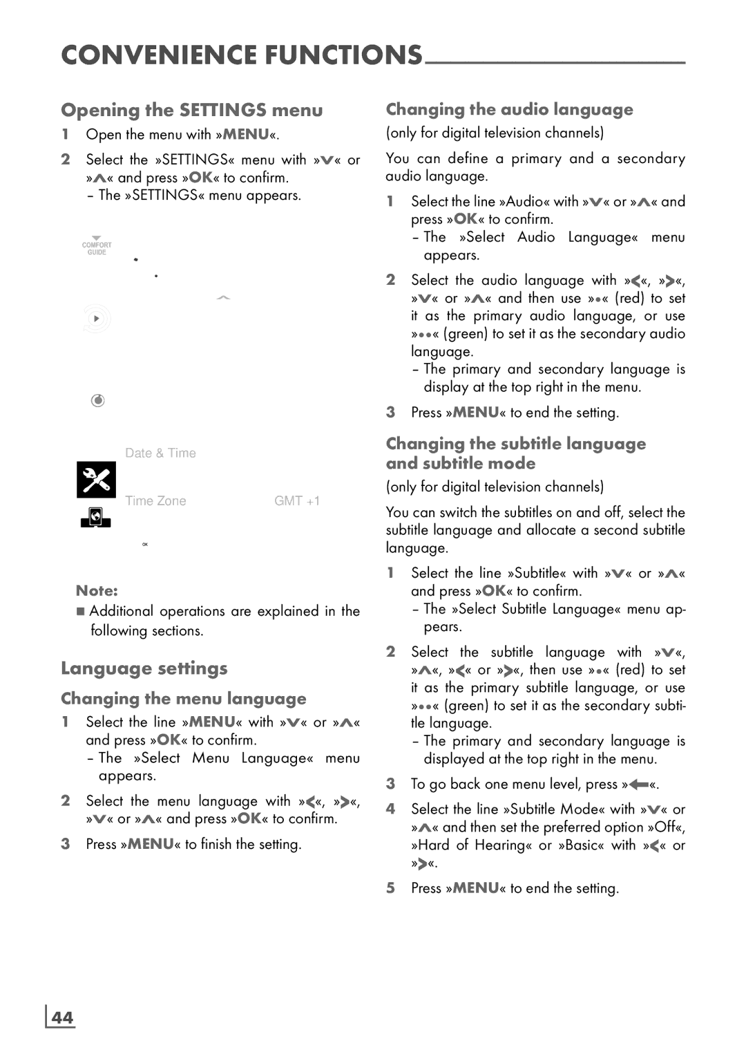 Grundig 40 VLE 7130 BF, 32 VLE 7130 BF manual Opening the Settings menu, Language settings 