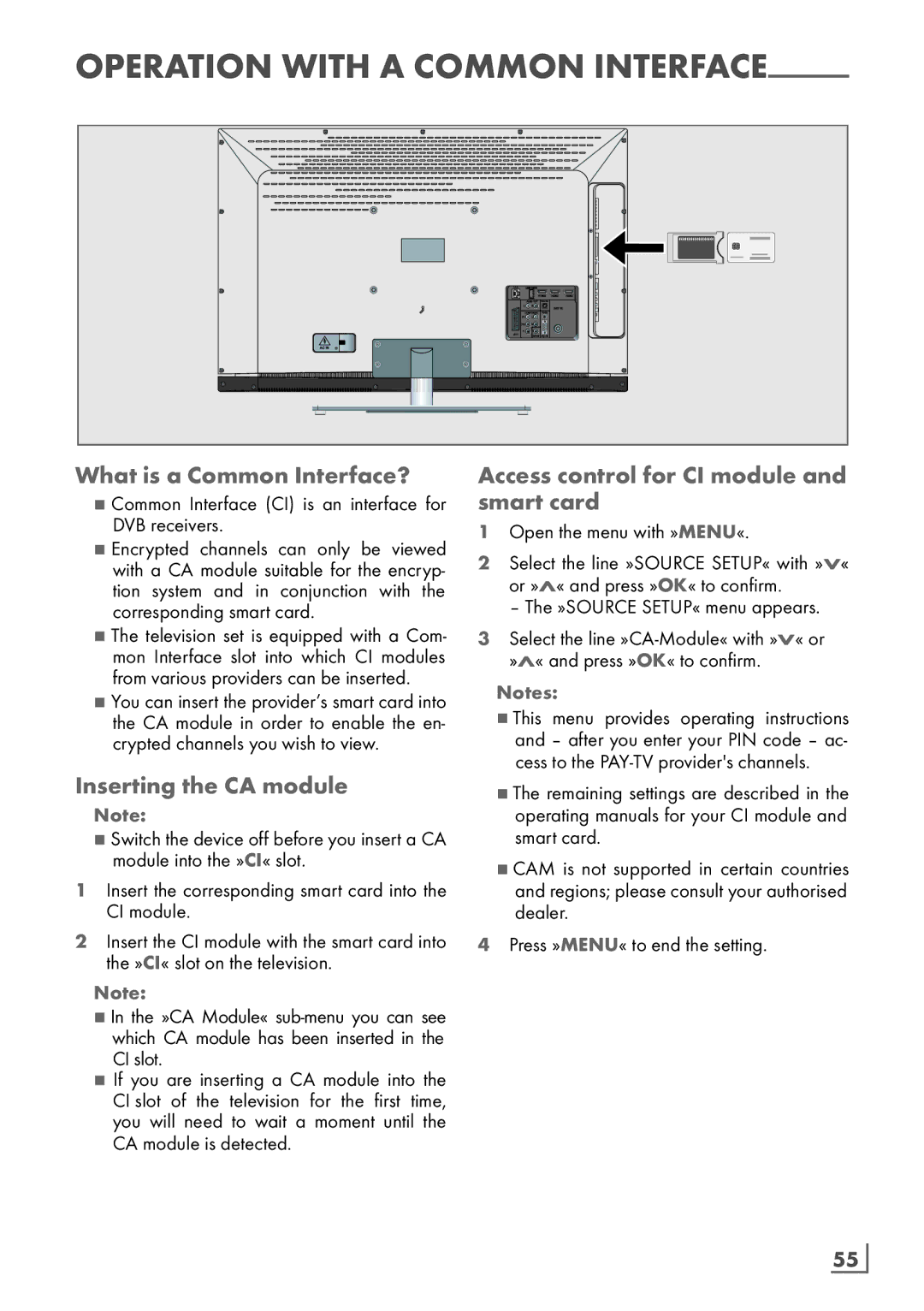 Grundig 32 VLE 7130 BF What is a Common Interface?, Inserting the CA module, Access control for CI module and smart card 