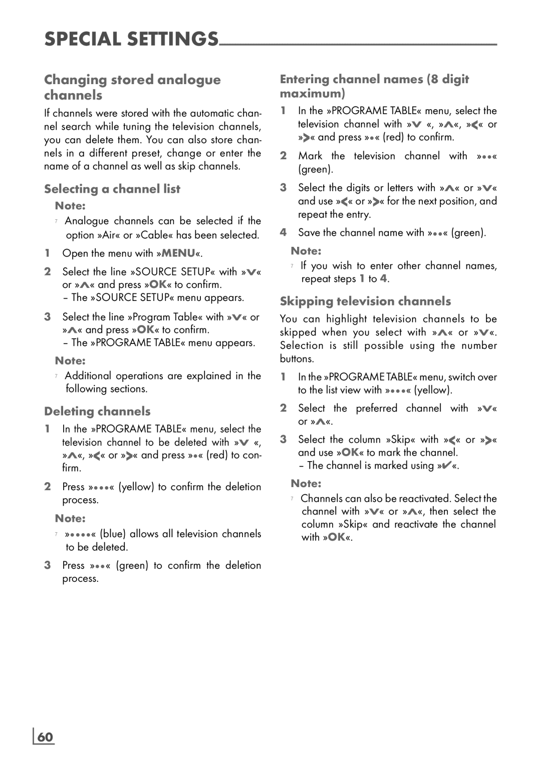 Grundig 40 VLE 7130 BF manual Changing stored analogue channels­, Selecting a channel list, Skipping television channels 