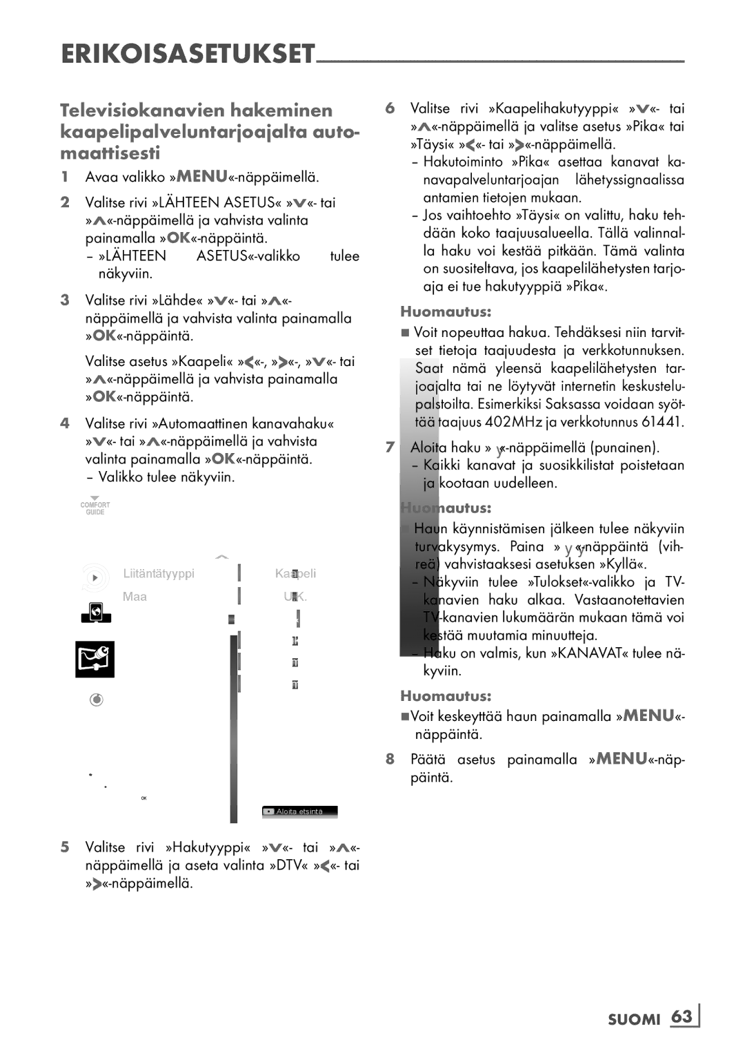 Grundig 40 VLE 7139 BR manual Erikoisasetukset, Suomi ­63 