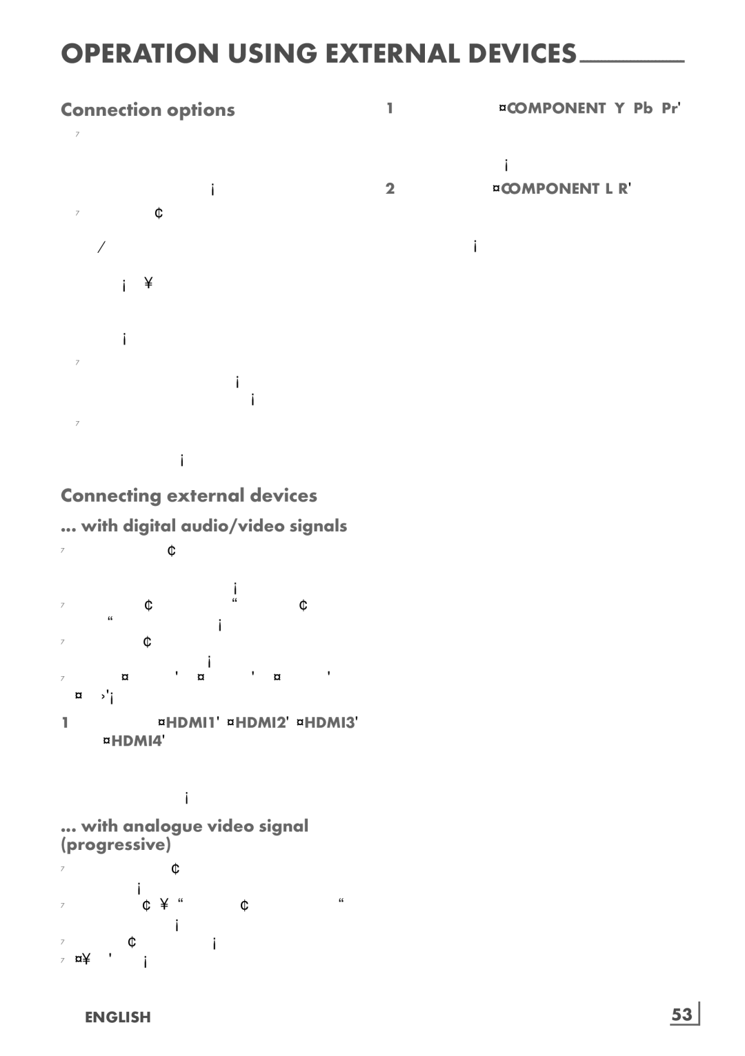 Grundig 40 VLE 8130 BG Connection options, Connecting external devices, With digital audio/video signals, English ­53 