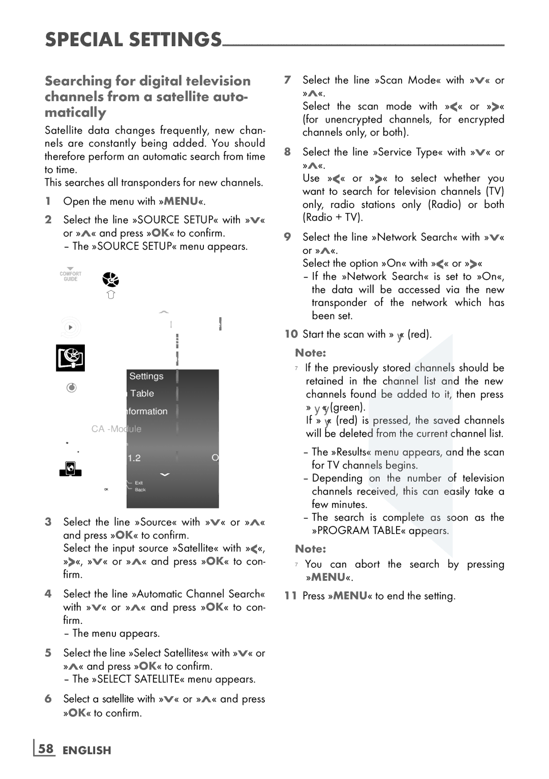 Grundig 40 VLE 8130 BG manual Select a satellite with »V« or »Λ« and press »OK« to confirm, ­58 English 