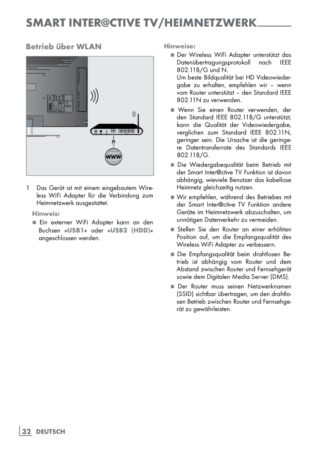 Grundig 40 VLE 8160 BH manual Betrieb über Wlan, Hinweise 