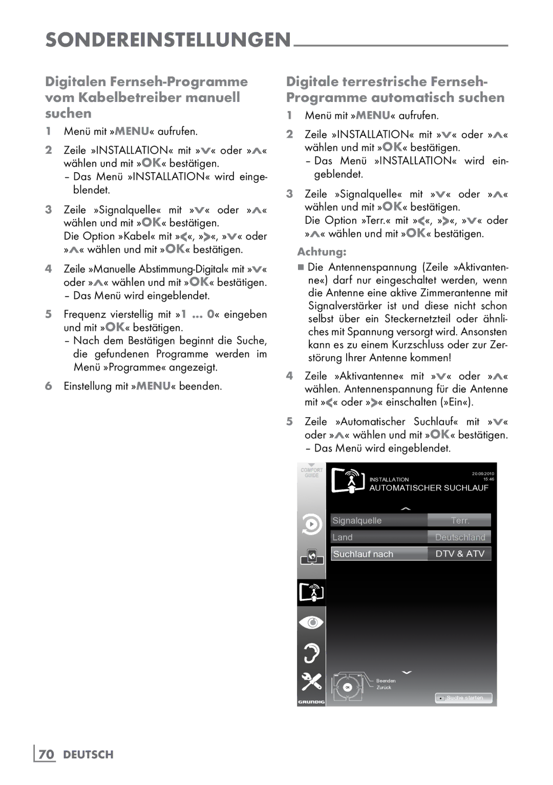 Grundig 40 VLE 8160 BH manual Digitale terrestrische Fernseh- Programme automatisch suchen 