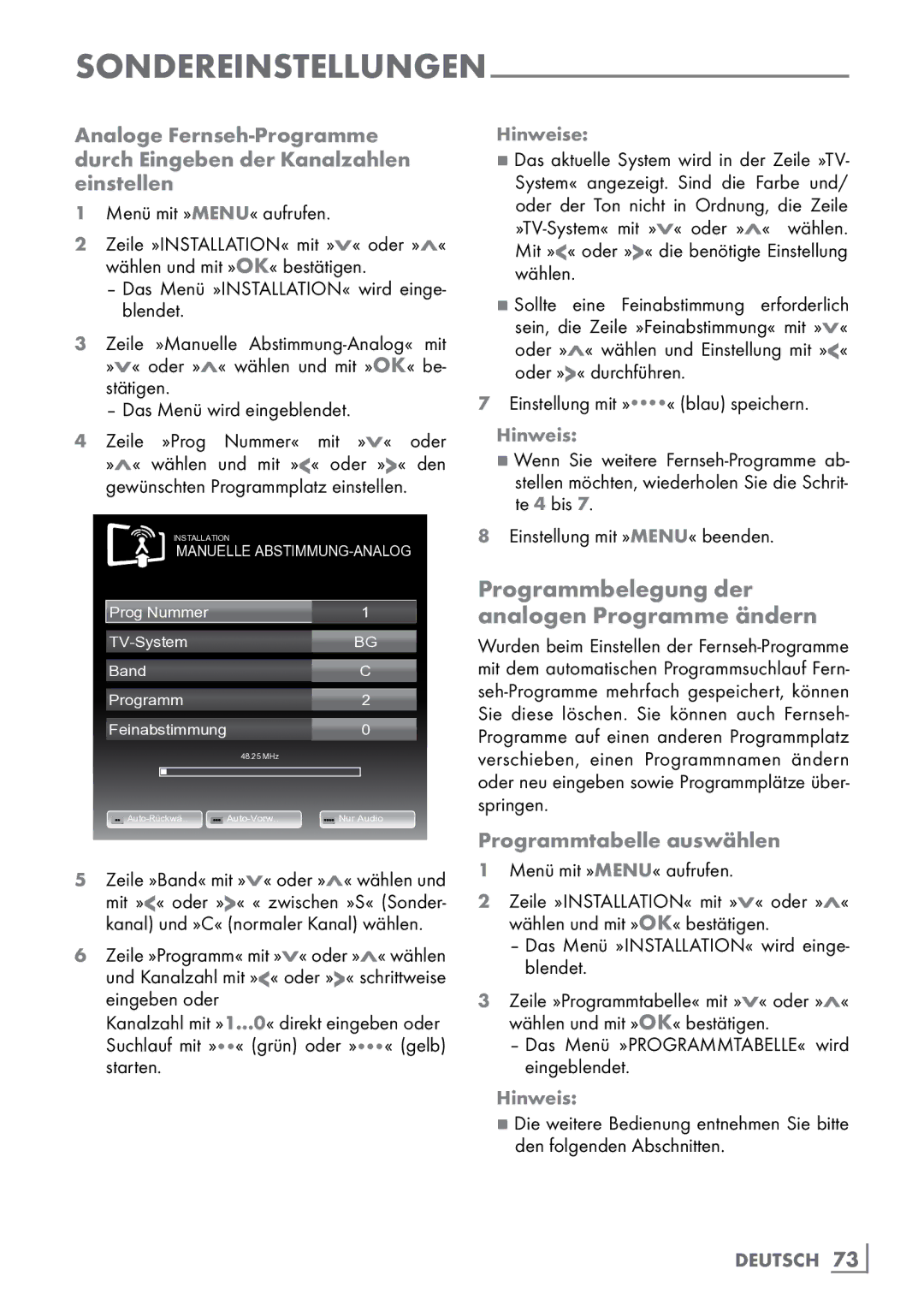 Grundig 40 VLE 8160 BH manual Programmbelegung der ­ Analogen­ Programme ändern, Programmtabelle auswählen 