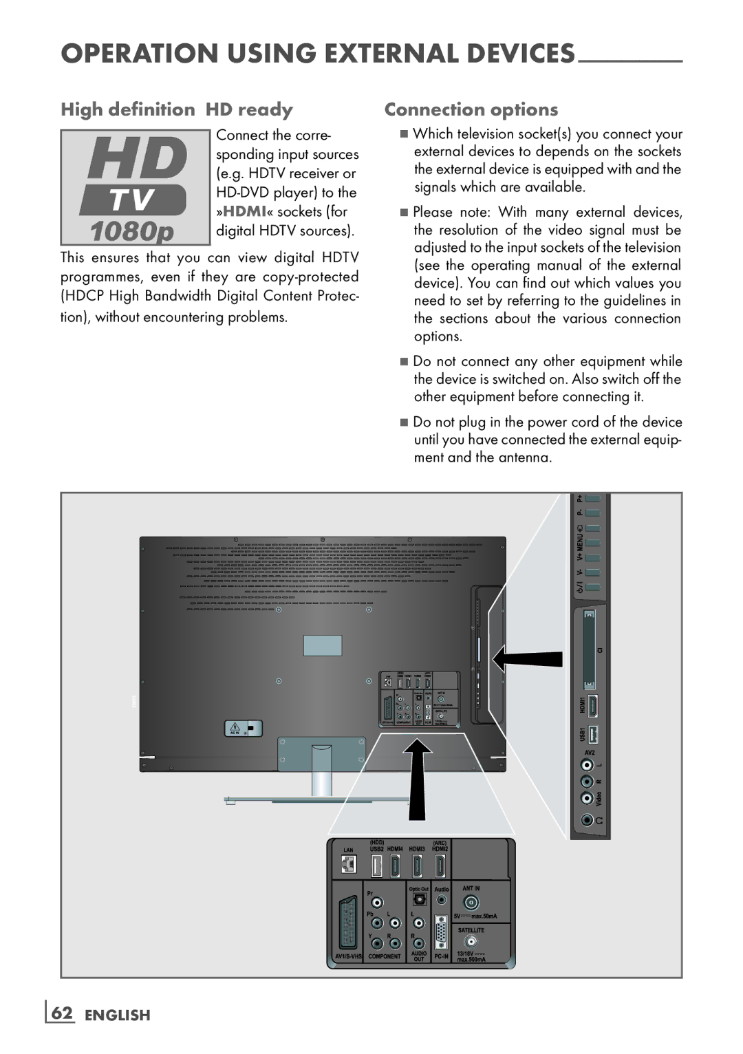 Grundig 40 VLE 8160 BL manual High definition ­HD ready Connection options 