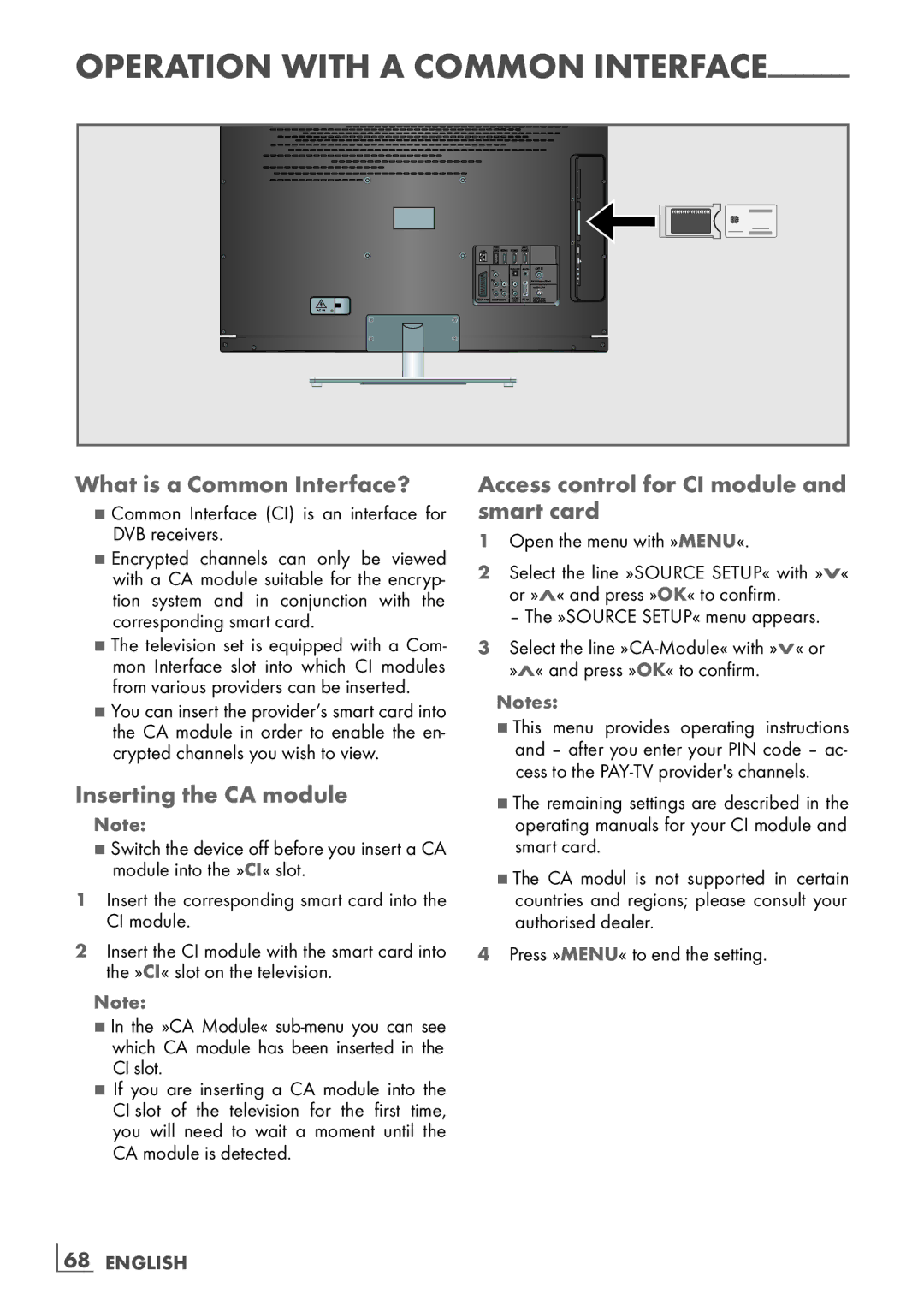 Grundig 40 VLE 8160 BL What is a Common Interface?, Inserting the CA module, Access control for CI module and smart card 