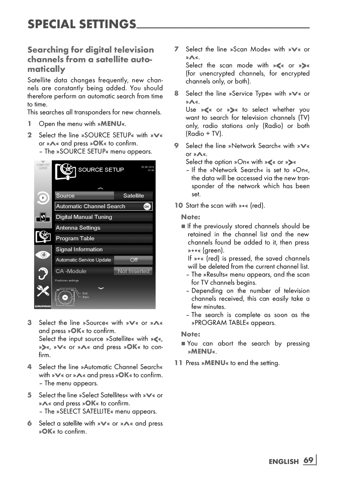 Grundig 40 VLE 8160 BL manual Menu appears, English ­69 