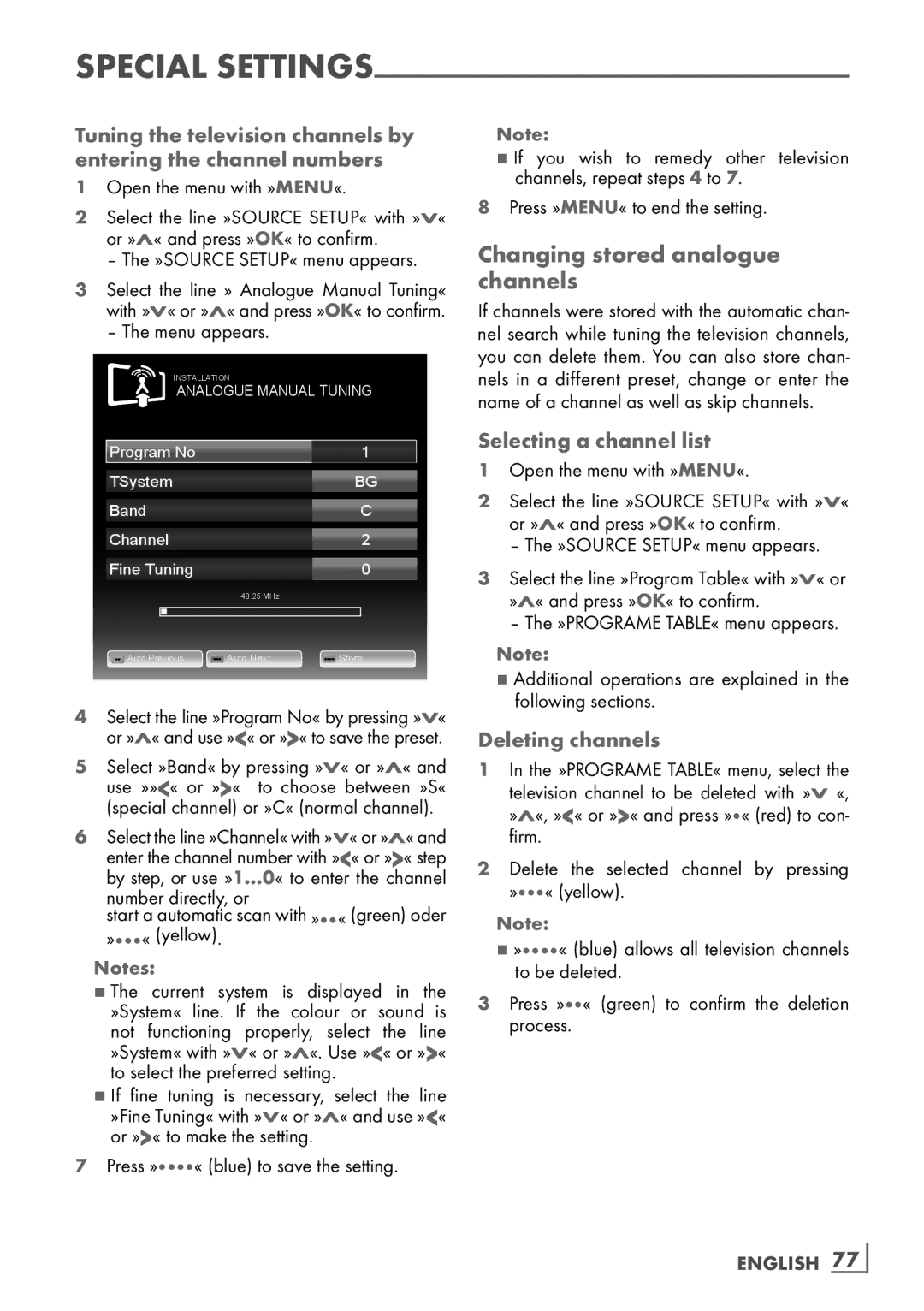 Grundig 40 VLE 8160 BL Changing stored analogue channels­, Selecting a channel list, To select the preferred setting­ 