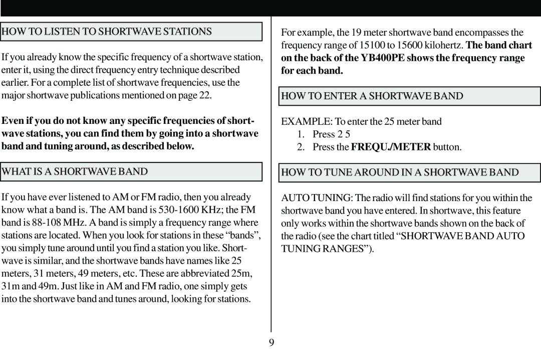 Grundig 400 PE manual HOW to Listen to Shortwave Stations, What is a Shortwave Band, HOW to Enter a Shortwave Band 