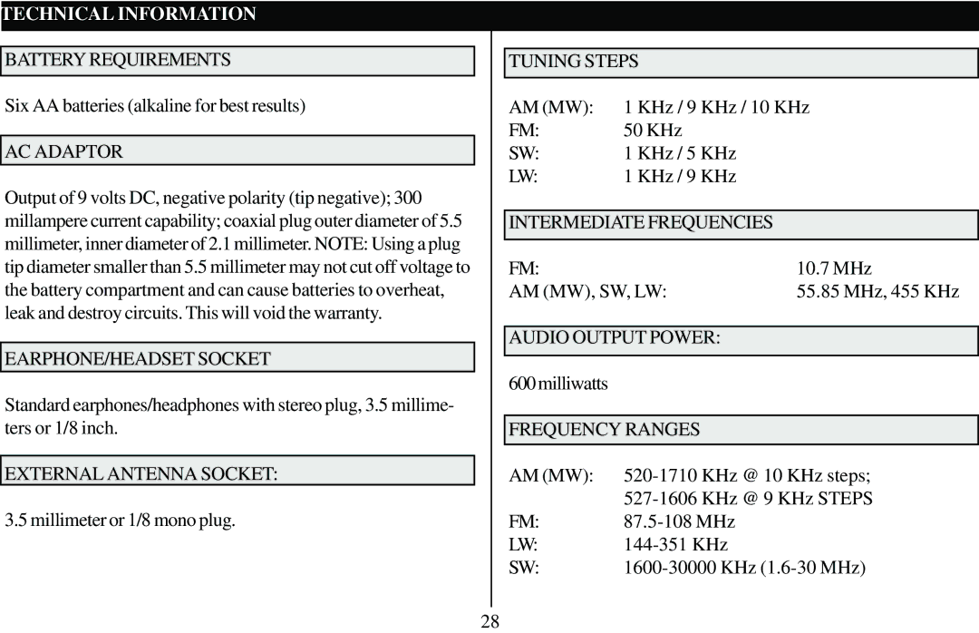 Grundig 400 PE manual Technical Information 