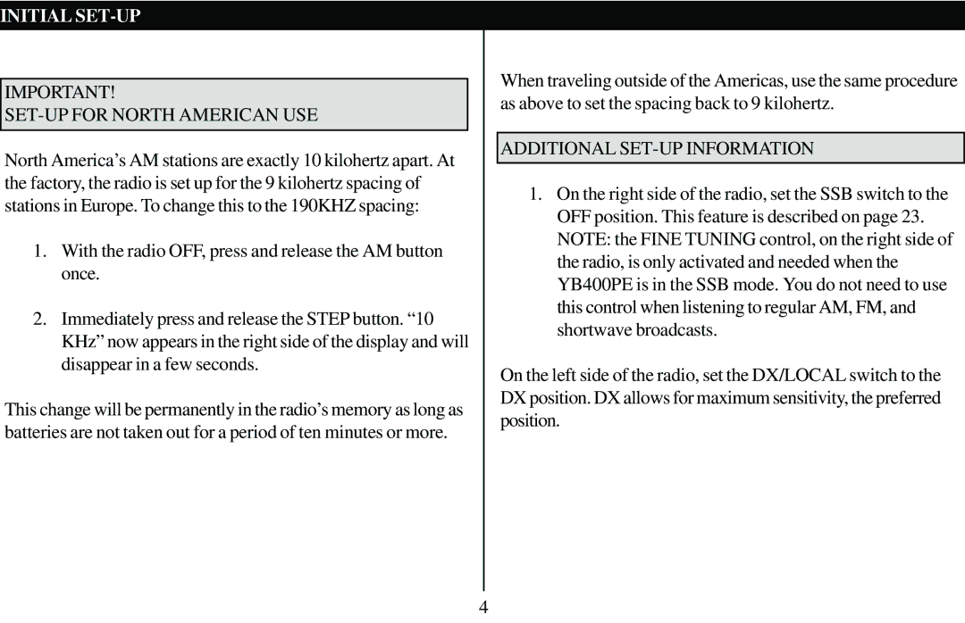 Grundig 400 PE manual Initial SET-UP, SET-UP for North American USE, Additional SET-UP Information 