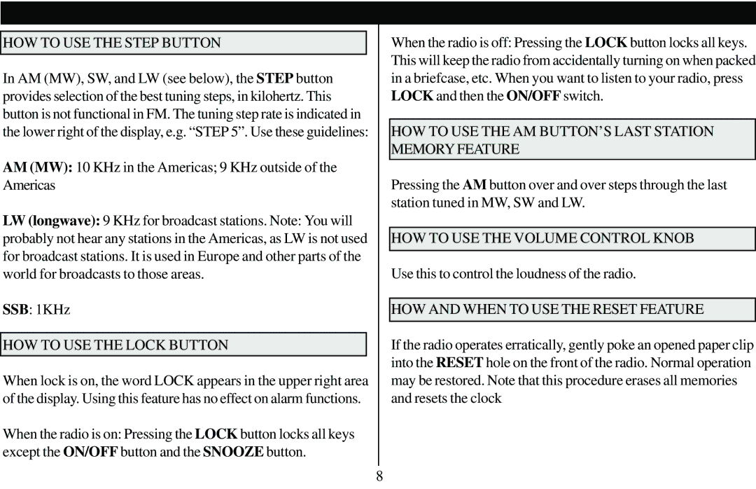 Grundig 400 PE manual HOW to USE the Step Button, HOW to USE the Lock Button, HOW to USE the Volume Control Knob 