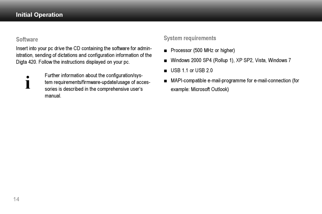 Grundig 420 manual Software, System requirements 